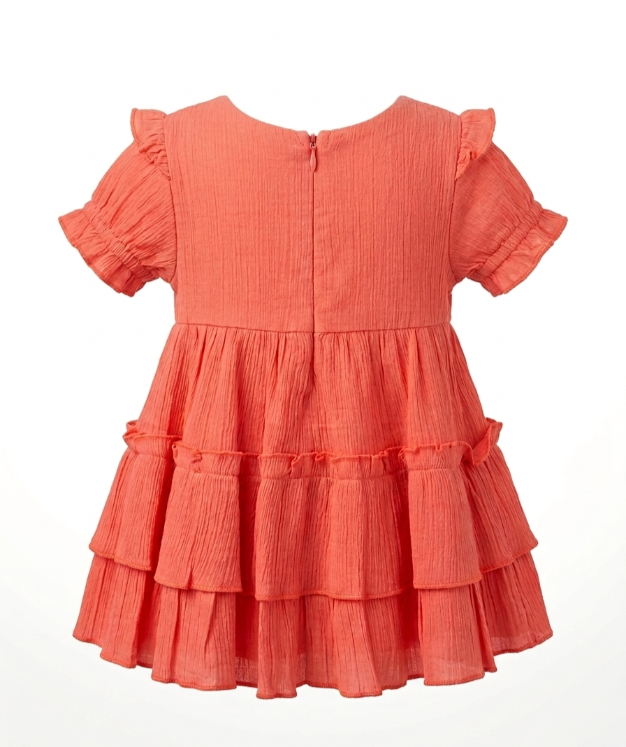 Baby Girls Peach Tiered Dress - Image 3