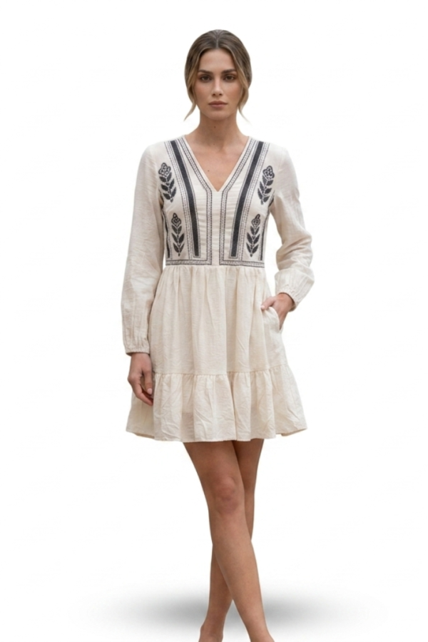 Beige Embroidered Dress