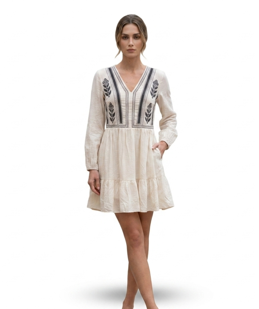 Beige Embroidered Dress