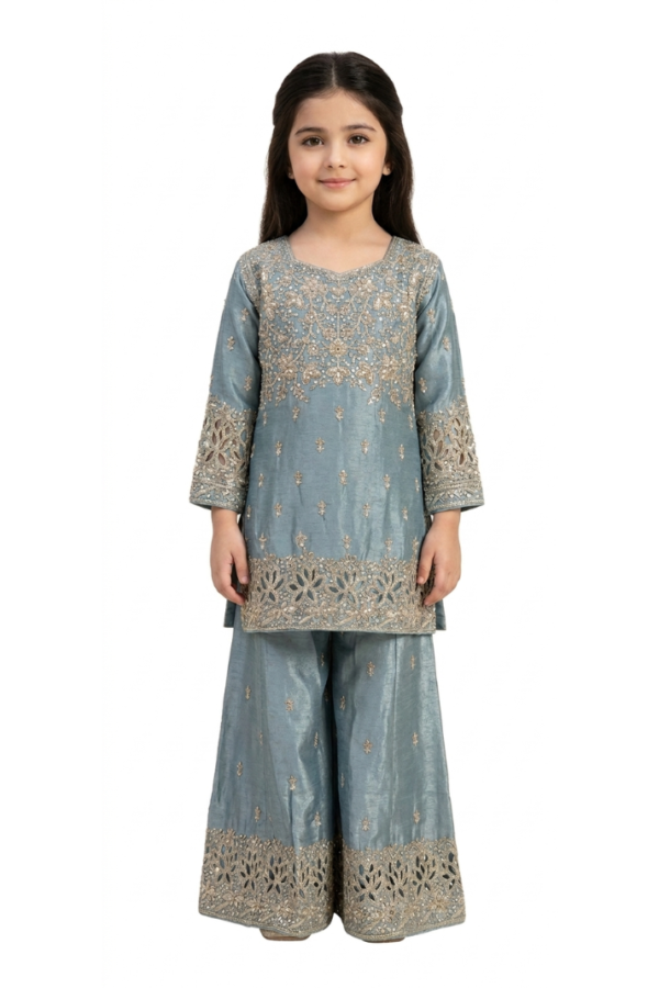 Blue Embroidered Sharara Set