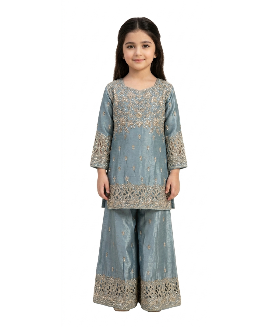 Blue Embroidered Sharara Set