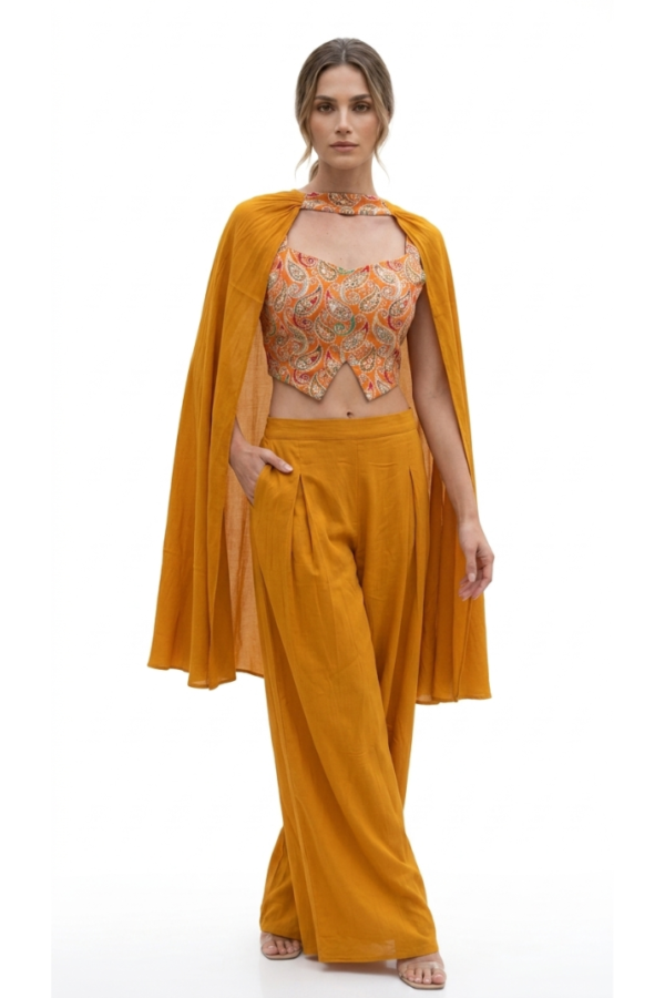 Mustard Printed Cape Co-ord Set