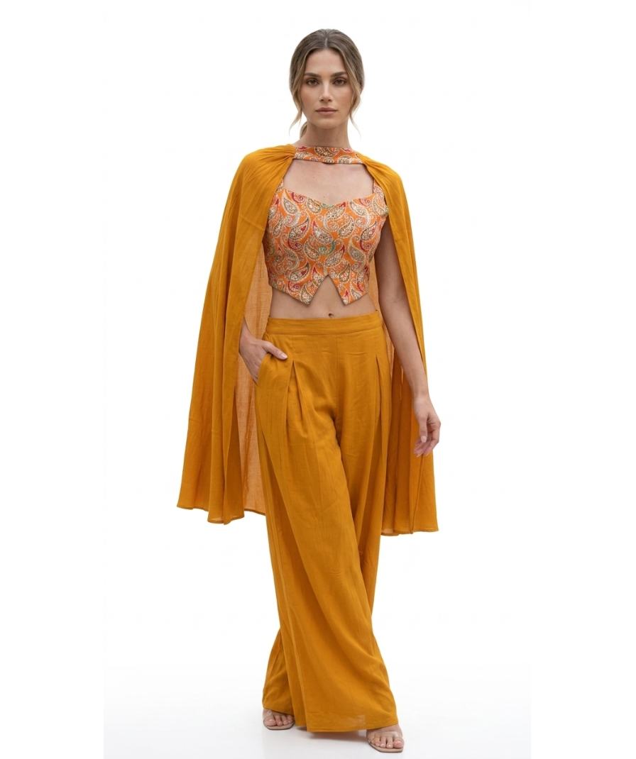 Mustard Printed Cape Co-ord Set