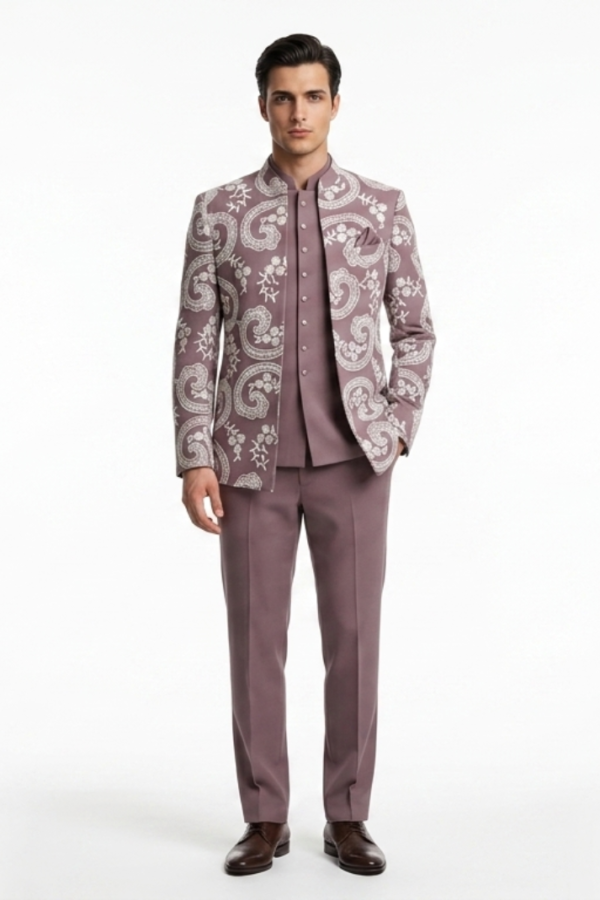 Mauve Floral Embroidered Jodhpuri Suit