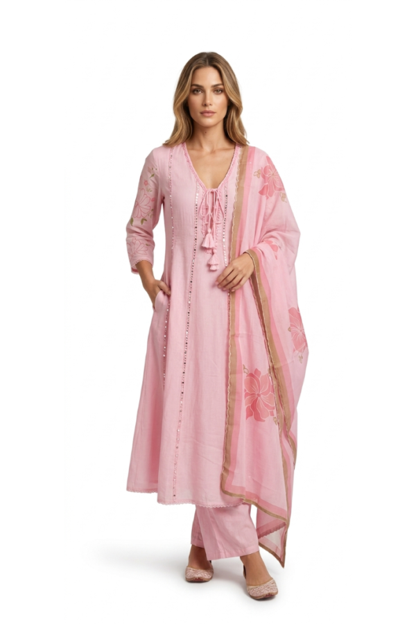 Pastel Pink Floral Kurta Set