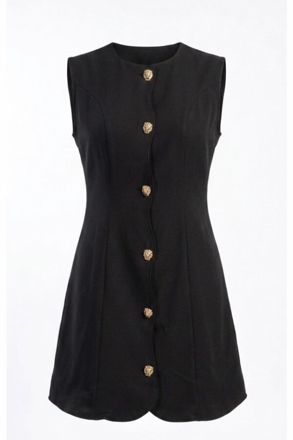 Black Sleeveless Gold Button Dress