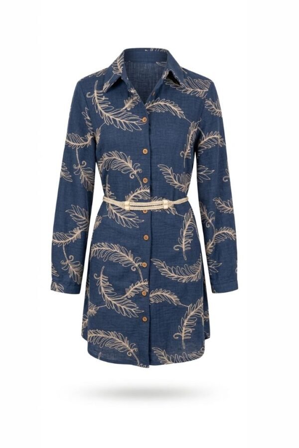 Embroidered Blue Denim Shirt Dress
