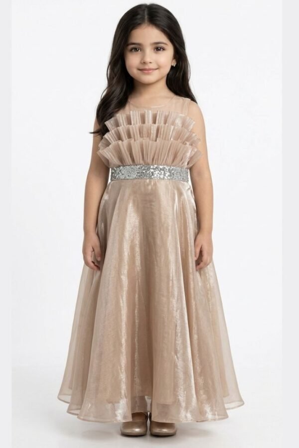Girls Metallic Ruffle Party Gown