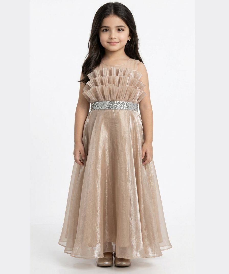 Girls Metallic Ruffle Party Gown