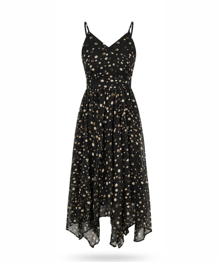 Black Polka Dot Midi Dress - Image 2