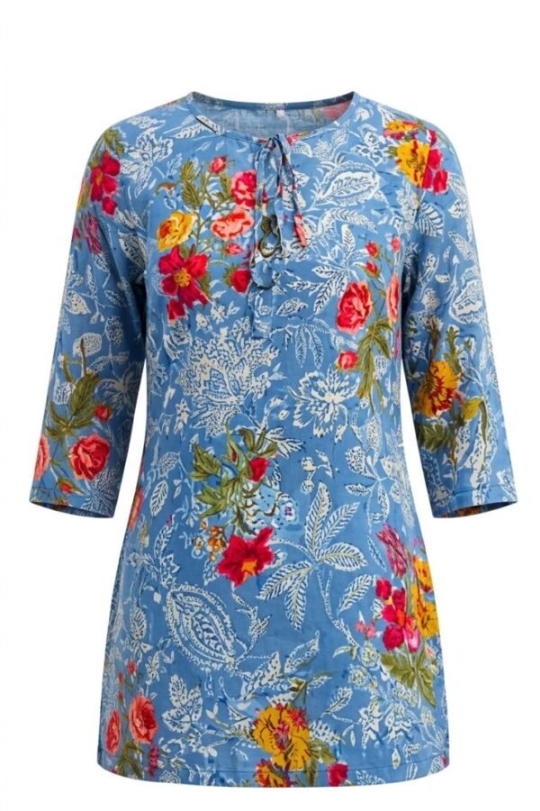 Women Blue Floral Tunic Set