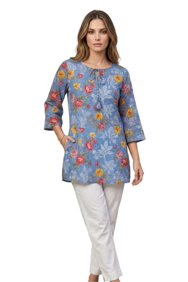 Women Blue Floral Tunic Set