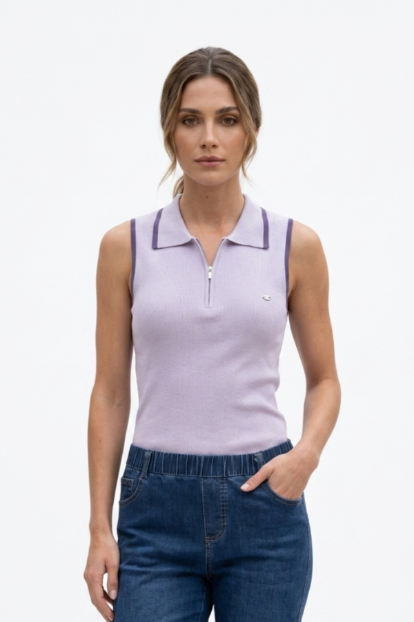 Women Lavender Ribbed Zip Top