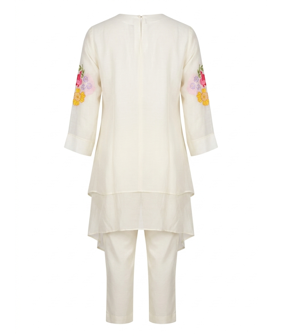 Floral Embroidered Off-White Co-ord Set - Image 4