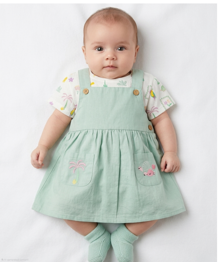 Girls Printed Dungaree Set