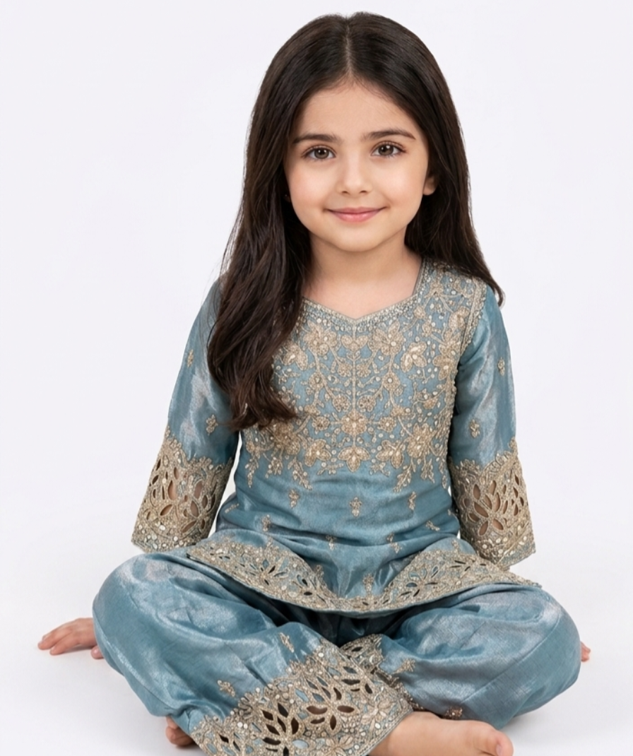 Blue Embroidered Sharara Set - Image 3
