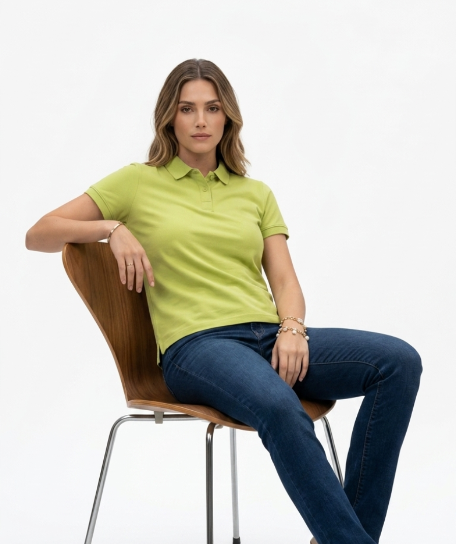 Lime Green Cotton Polo Shirt - Image 3