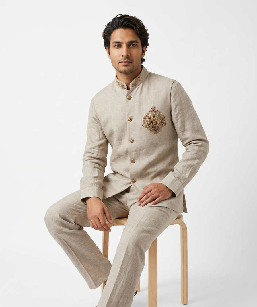 Men Beige Jodhpuri Suit - Image 3