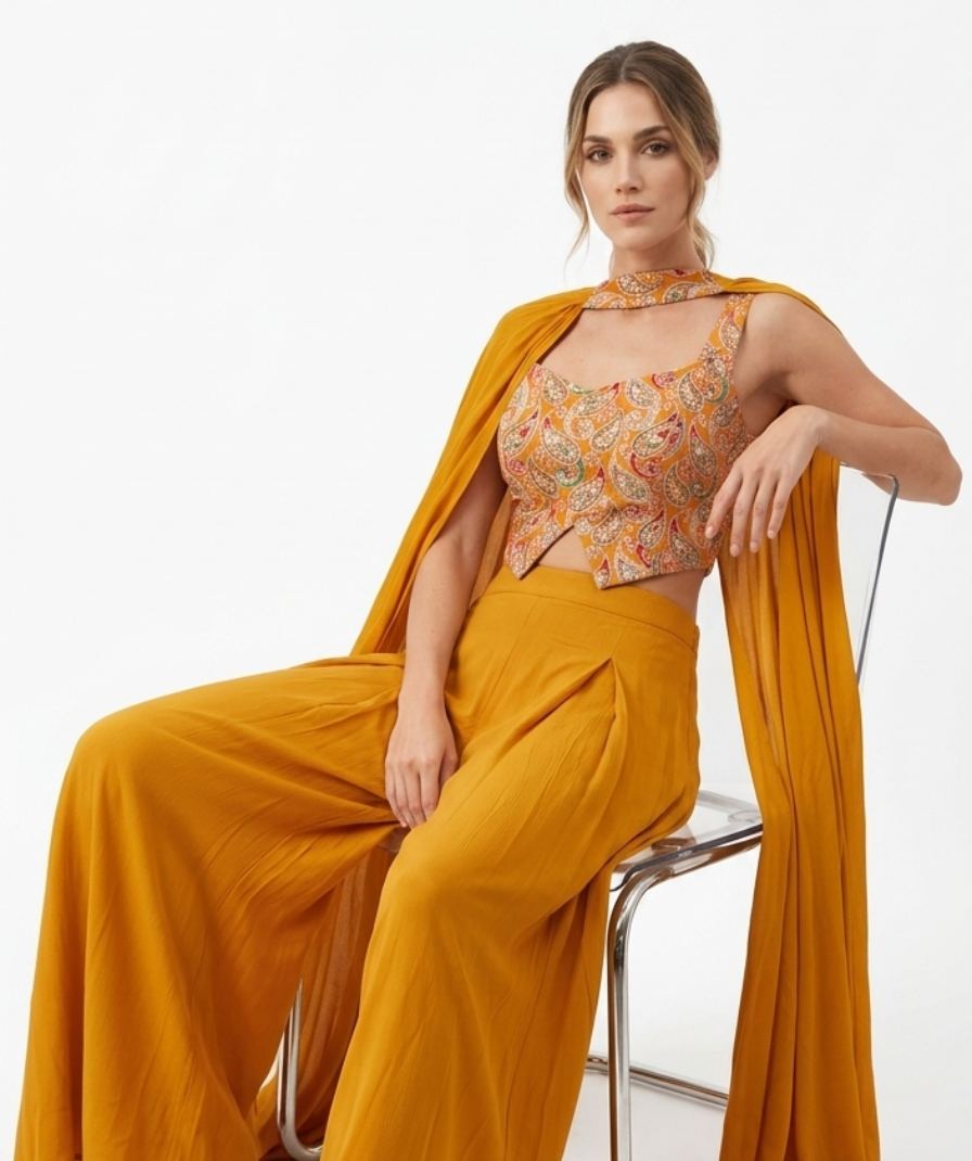 Mustard Printed Cape Co-ord Set - Image 3
