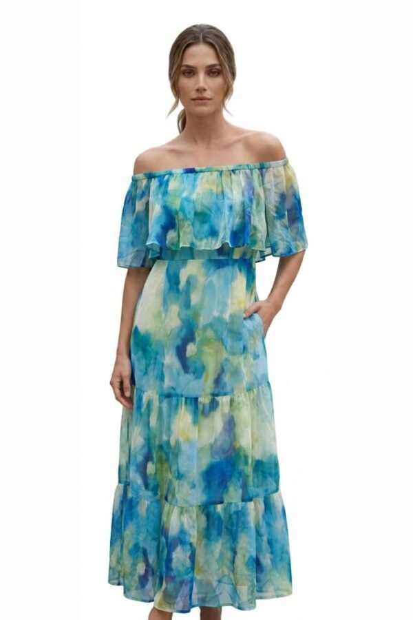 Blue Abstract Print Maxi Dress