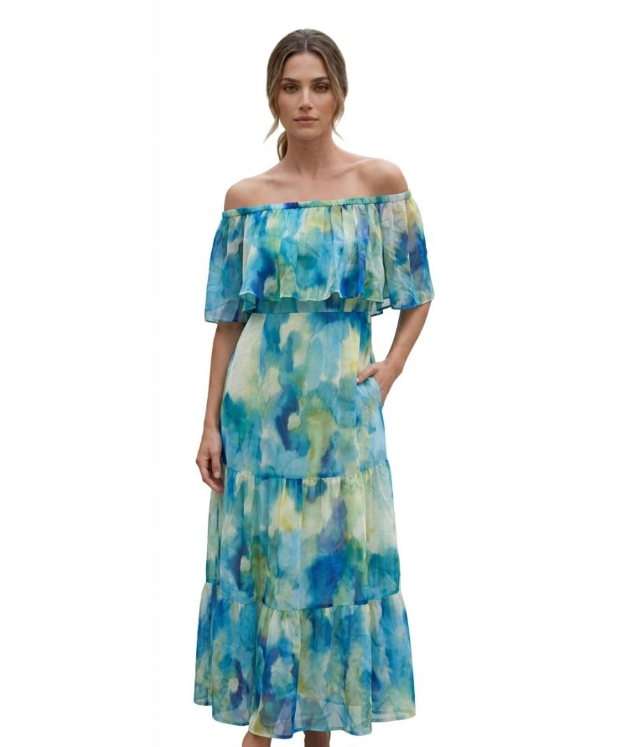 Blue Abstract Print Maxi Dress