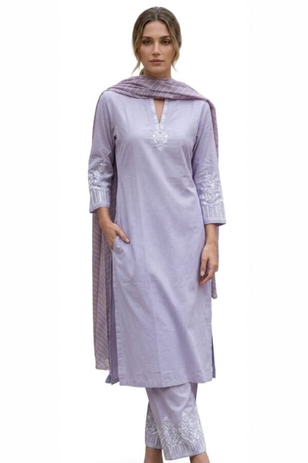 Lavender Embroidered Kurta Set