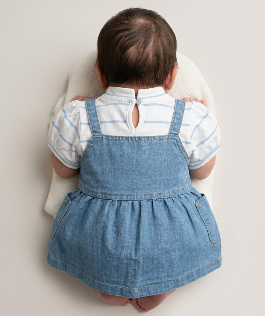 Baby Girls Denim Dungaree Dress - Image 4