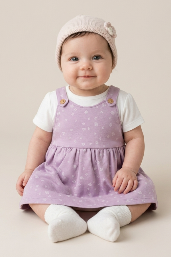 Baby Girls Lavender Dungaree Dress