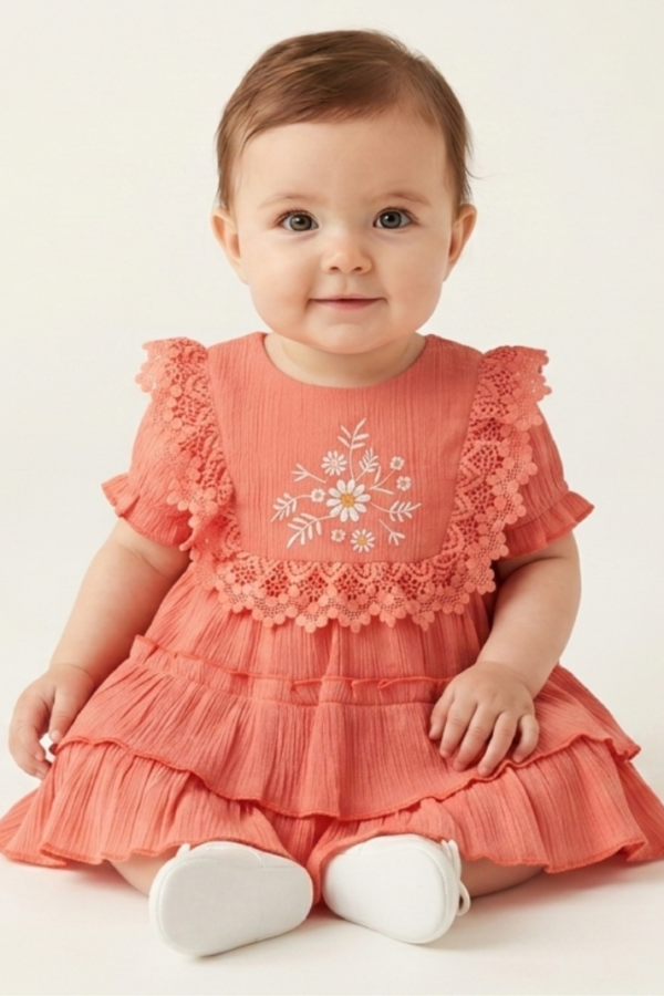 Baby Girls Peach Tiered Dress