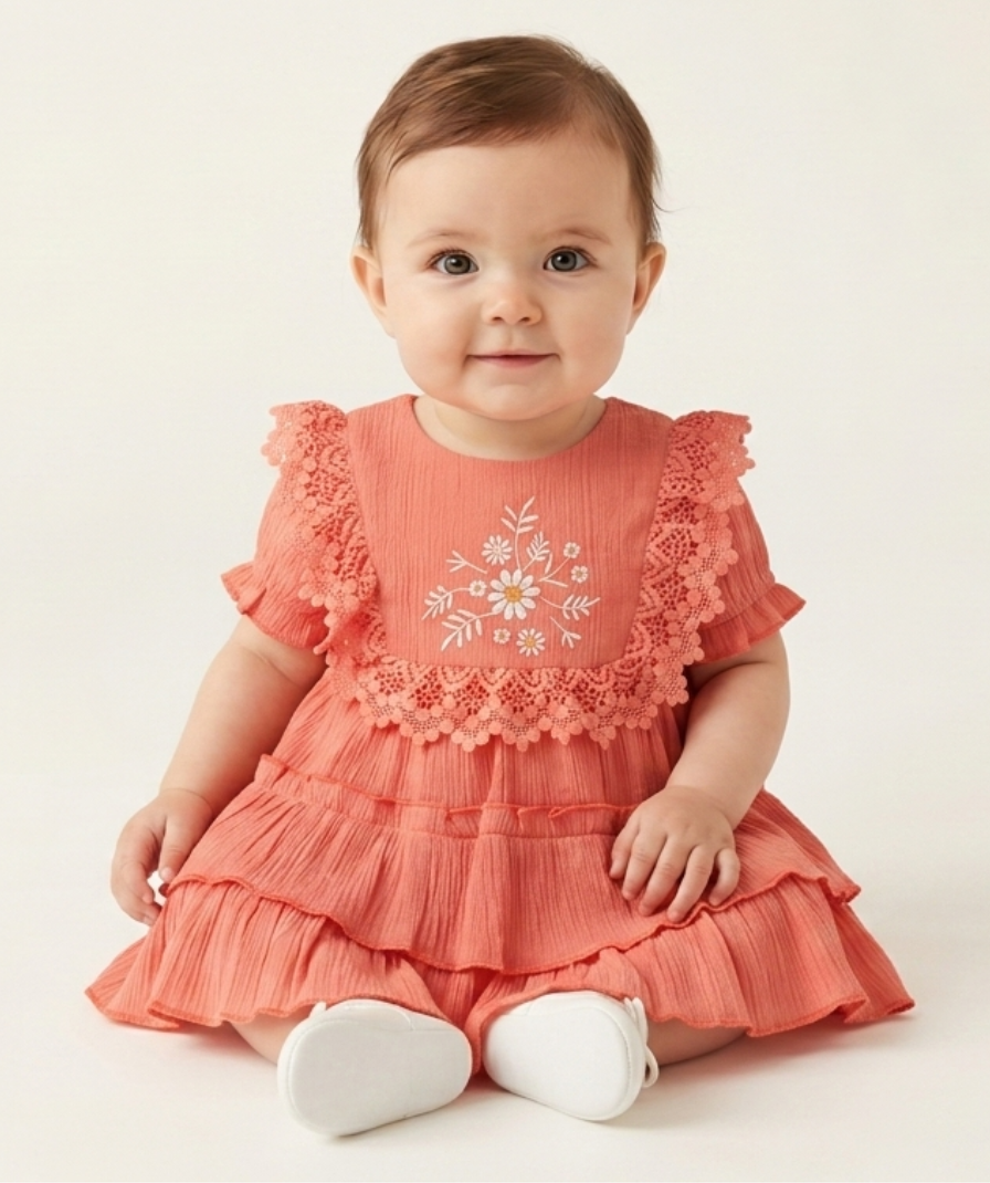 Baby Girls Peach Tiered Dress