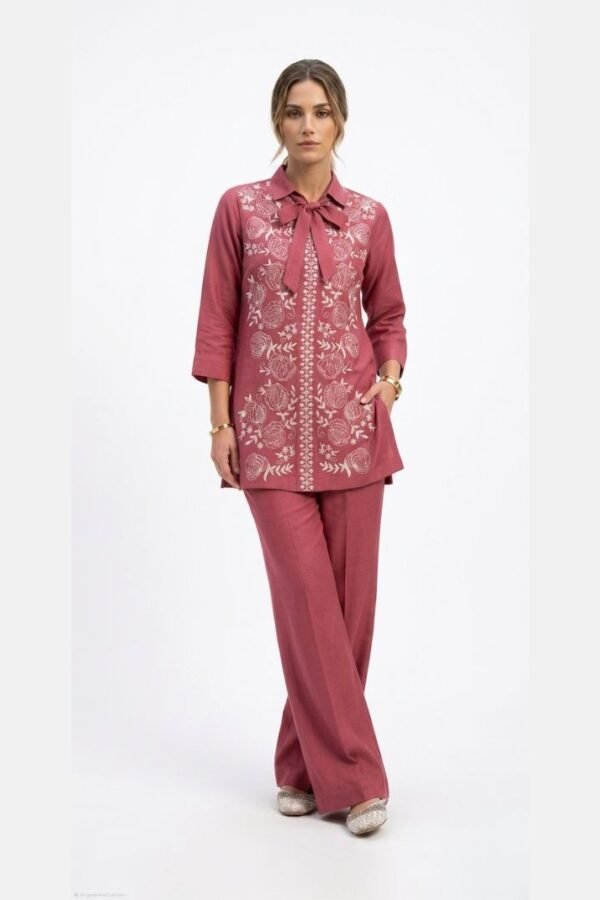 Maroon Embroidered Pant Set