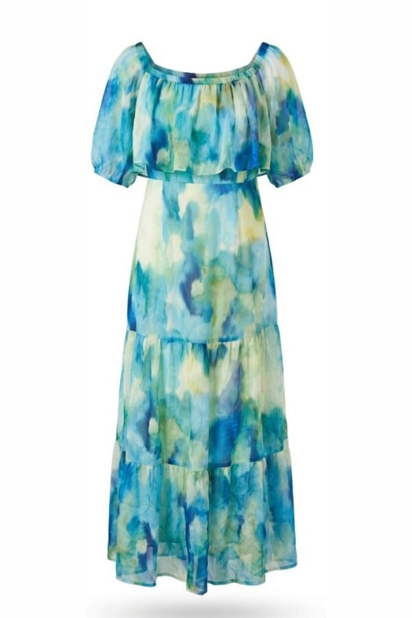 Blue Abstract Print Maxi Dress