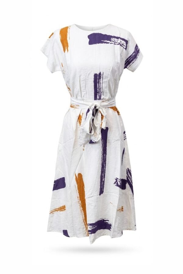 Abstract Print Belted Midi Dress