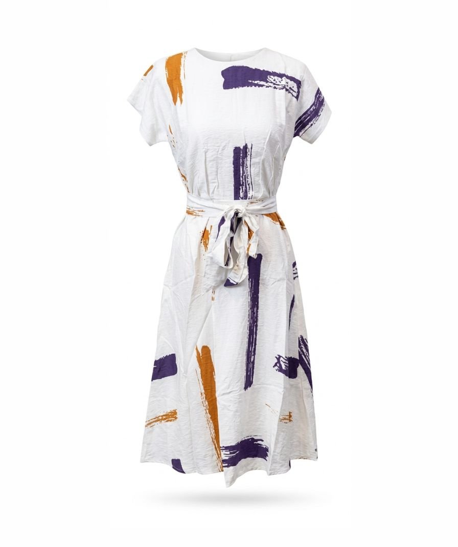 Abstract Print Belted Midi Dress - Image 2