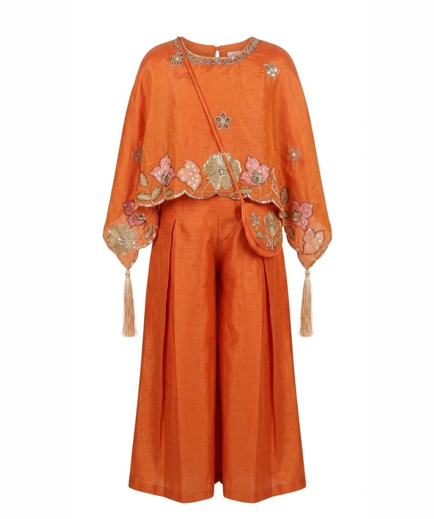 Girls Orange Embroidered Set - Image 2