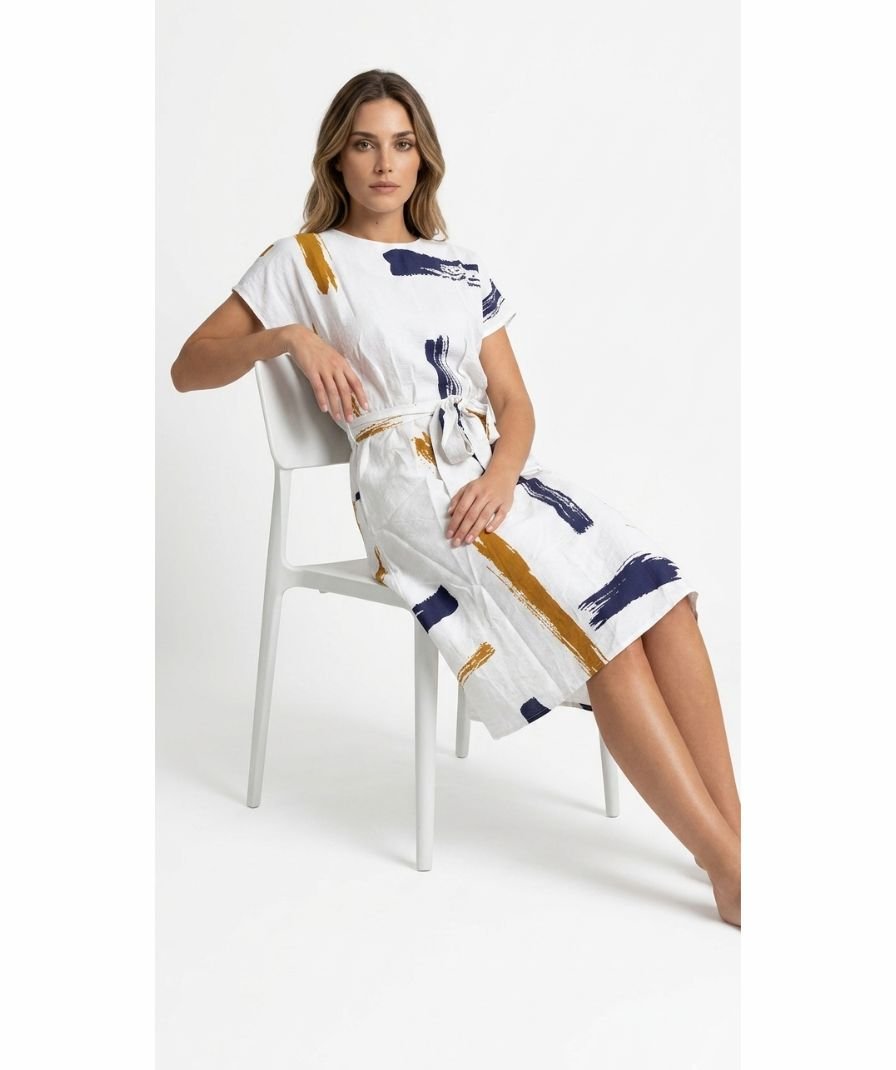 Abstract Print Belted Midi Dress - Image 3