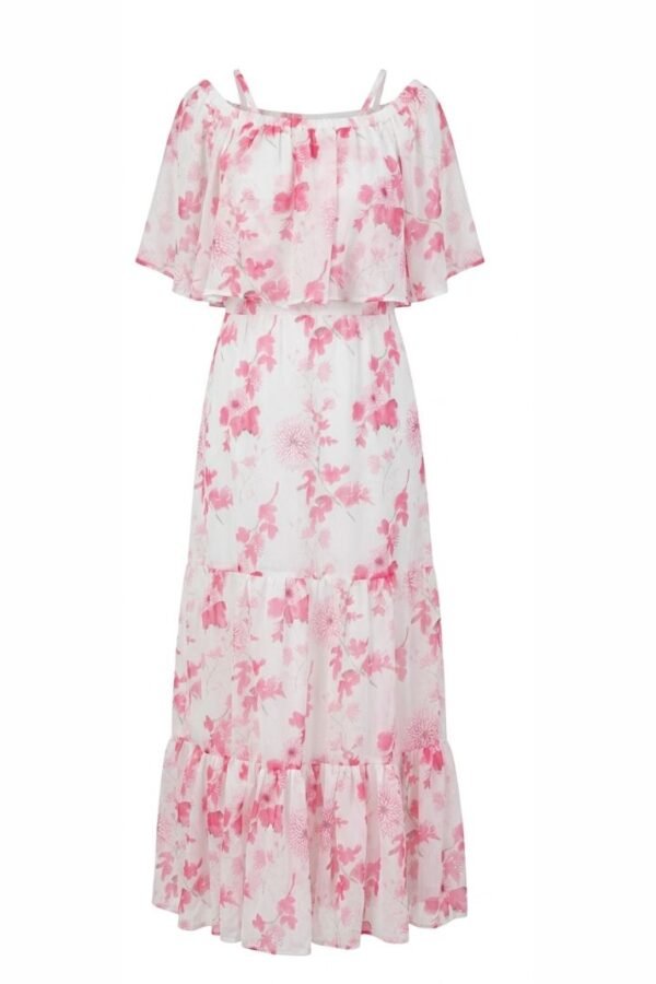Pink Floral Cold Shoulder Dress