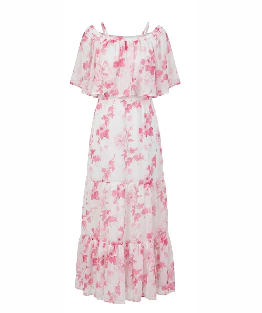 Pink Floral Cold Shoulder Dress - Image 2