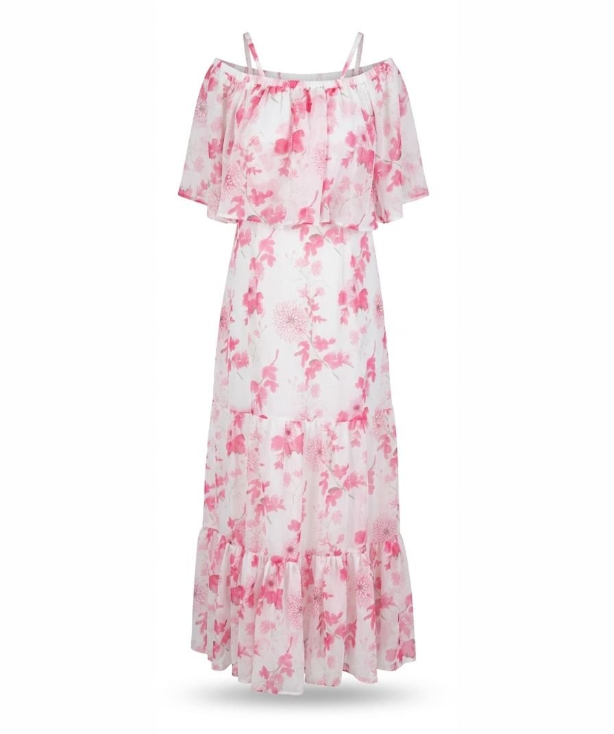 Pink Floral Cold Shoulder Dress - Image 3
