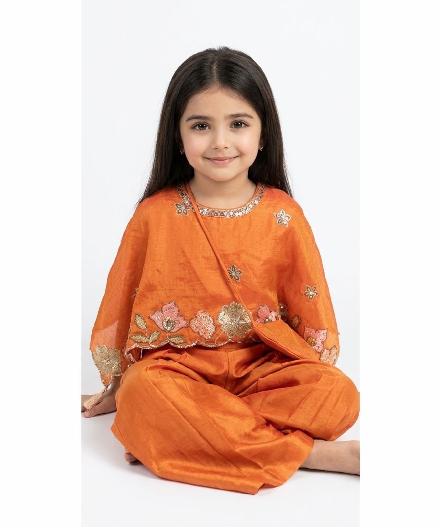 Girls Orange Embroidered Set - Image 3