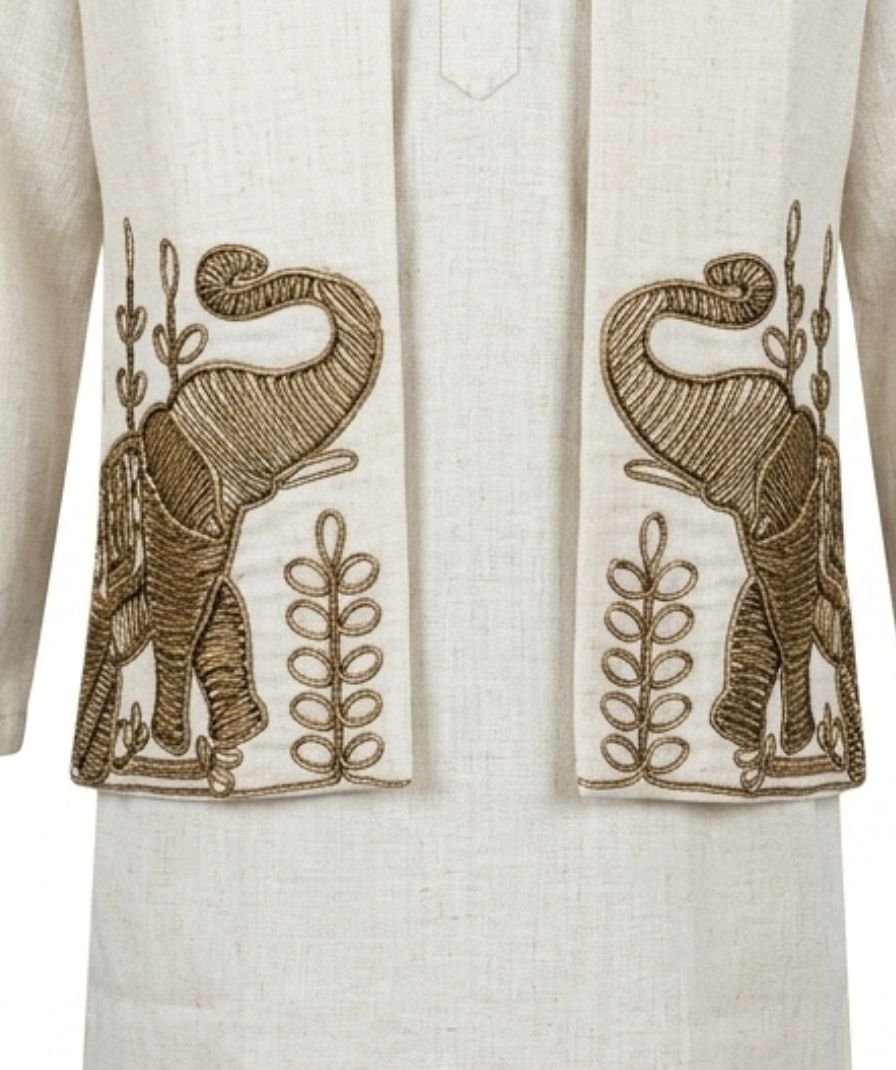 Boys Elephant Motif Kurta Set - Image 3