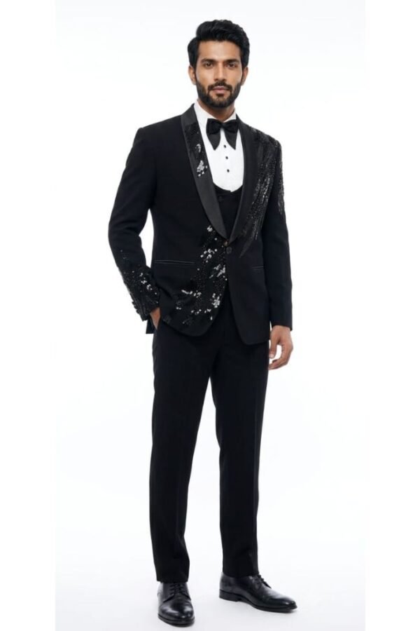 Black Embellished Shawl Tuxedo Suit