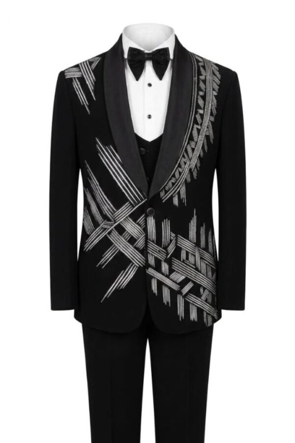 Black Embroidered Shawl Tuxedo Suit