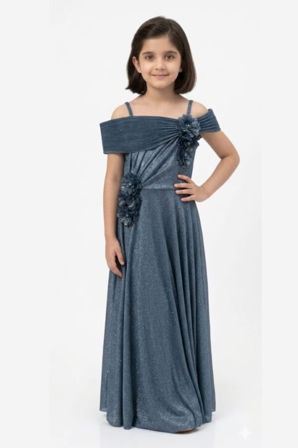 Girls Blue Glitter Party Gown