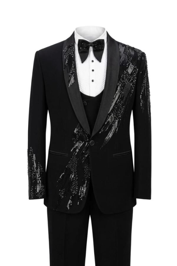 Black Embellished Shawl Tuxedo Suit