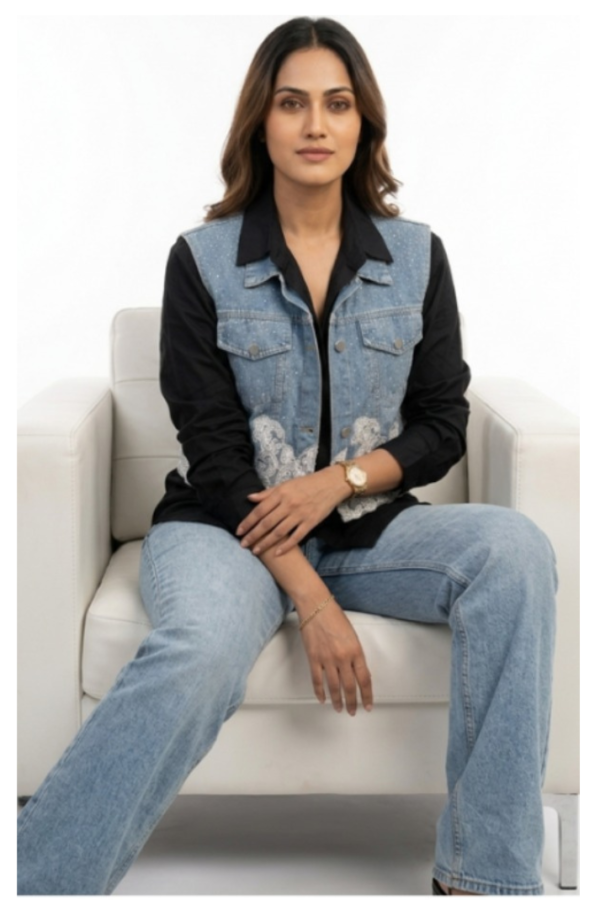 Denim Lace Layered Black Shirt