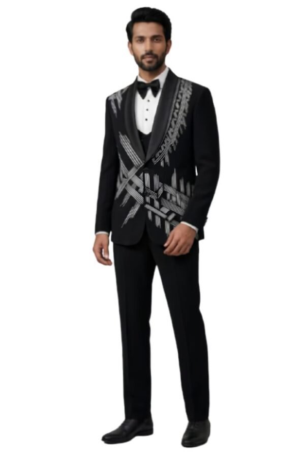 Black Embroidered Shawl Tuxedo Suit