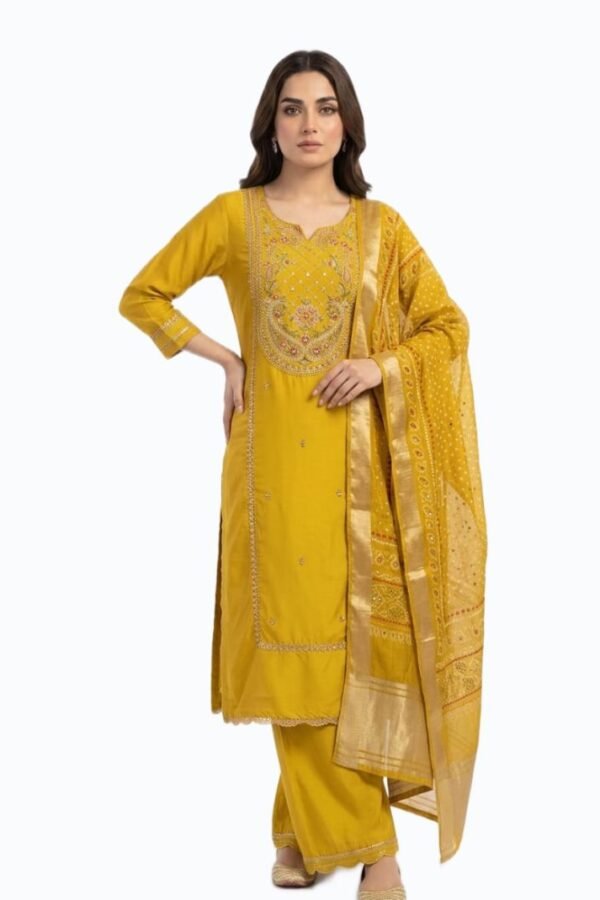 Mustard Embroidered Kurta Suit