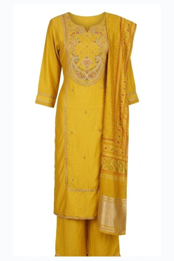 Mustard Embroidered Kurta Suit