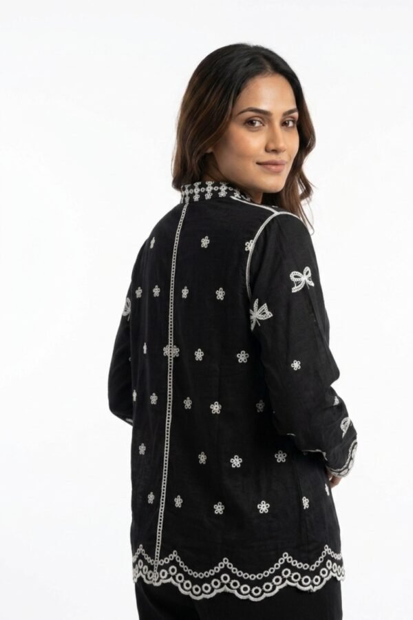Black Bow Embroidered Linen Shirt